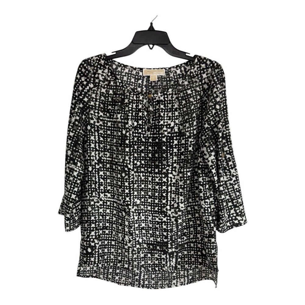 Michael Kors Womens Shirt Adult Size Medium Black w/ Gold Button Work Casual